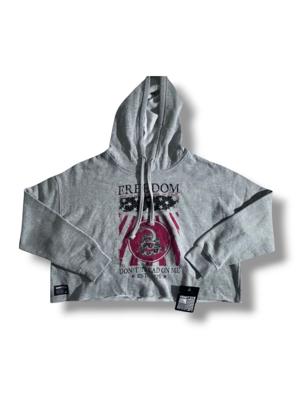 2XL‎ NWT Howitzer Patriot Hooded Cropped Sweatshirt Women's Gray Freedom